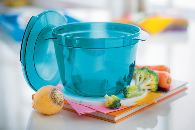 Tupperware MicroCook rund 2.25 l Kasserolle zum Zubereiten von Saußen, Suppen, Gulasch, Gemüsecurry oder Kuchen in der Mikrowelle