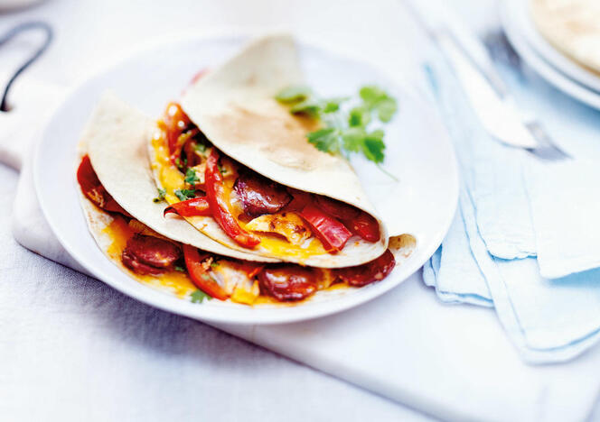 Tupperware Poulet- Käse- und Chorizo-Quesadillas 